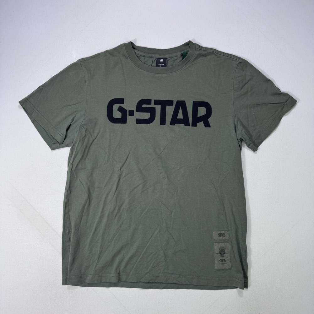 G-Star Raw Mens T-Shirt Large Green Graphic Logo Cotton Tee Streetwear Casual